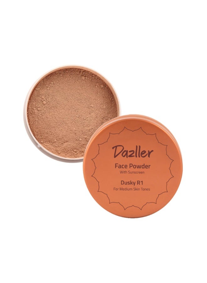 دازلير بودرة دازلر المضغوطة السائبة، لتثبيت المكياج، لمسة نهائية شفافة خفيفة كالريشة، تحكم في الزيوت، واقي شمسي إضافي لجميع أنواع البشرة، 30 غرام - بني داكن R1 - Image 1